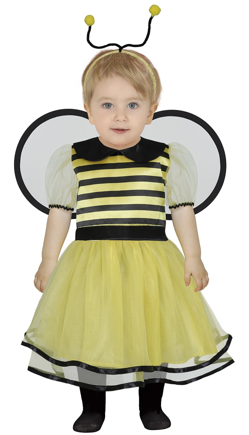 FIESTAS GUIRCA Little Bee Baby Fancy Dress Costume - Black and Yellow Bee Dress incl. Wings & Bee Headband - Girls Fancy Dress Age 18-24 Months