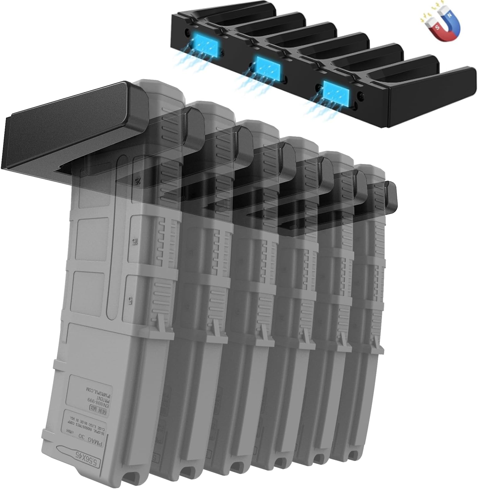 ABS Magnetic Magazine Holder for Gun Safe, AR Magazine Wall Mount Rack Compatible with Magpul PMAG, Glock, Amend2, HEX Mag, MFT Magazines