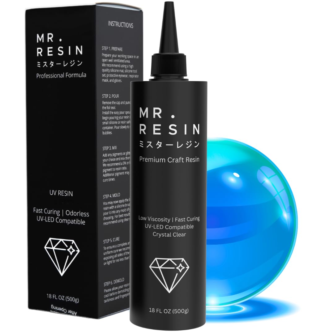 UV Resin - Mr. Resin Bulk Crystal Clear Resin for Crafts : Rock Painting, Molds, Doming,Keychains & Jewelry Making Cures Fast with UV Lamp, LED and Sunlight! (Black, 500 Grams)