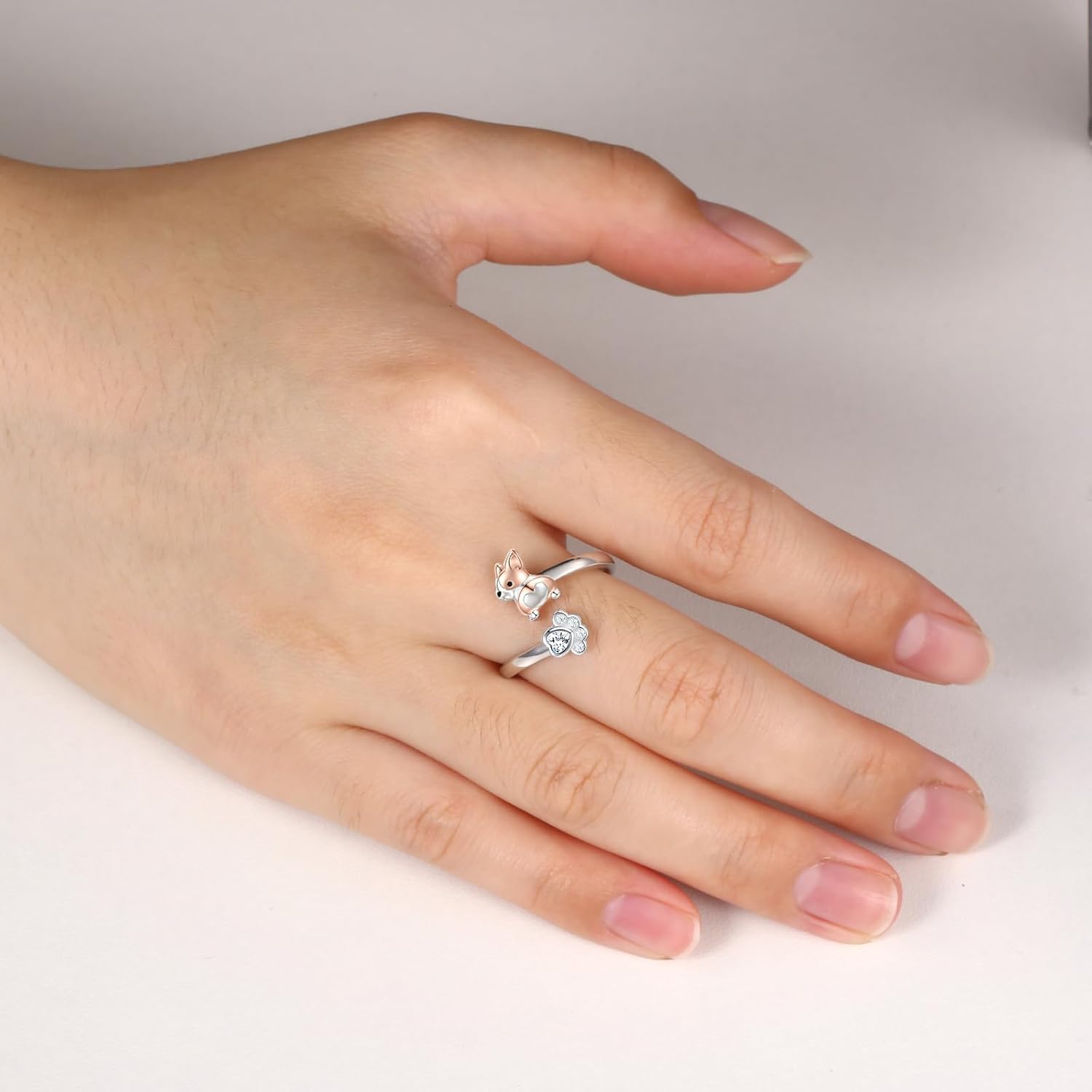 Corgi Ring Sterling Silver Corgi Adjustable Open Ring for Women Hypoallergenic Adorable Puppy Dog Ring Jewelry Gifts for Dog Lovers