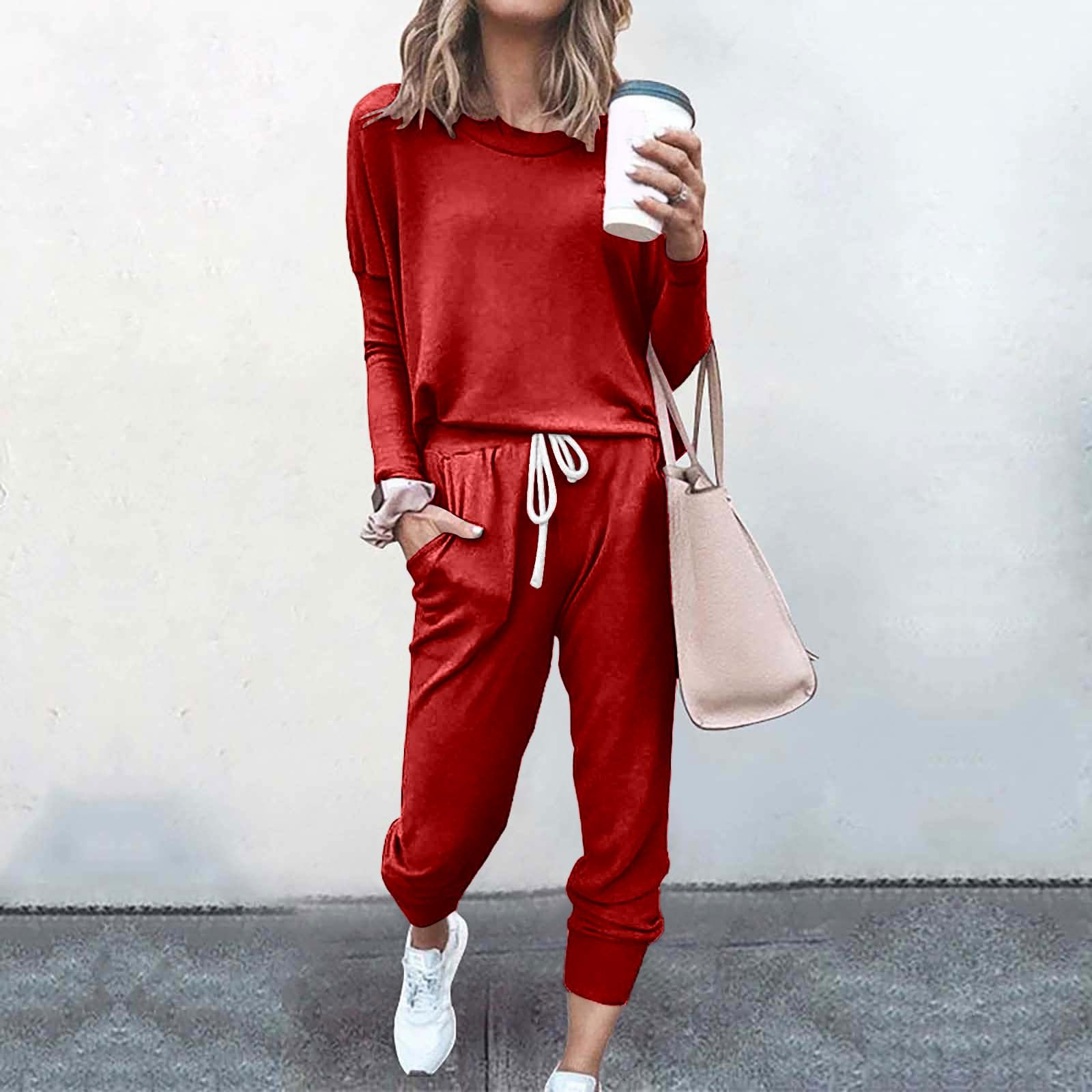 Tuta sportiva da donna casual autunno e inverno moda stampata girocollo manica lunga tasca con coulisse elastico in vita pantaloni
