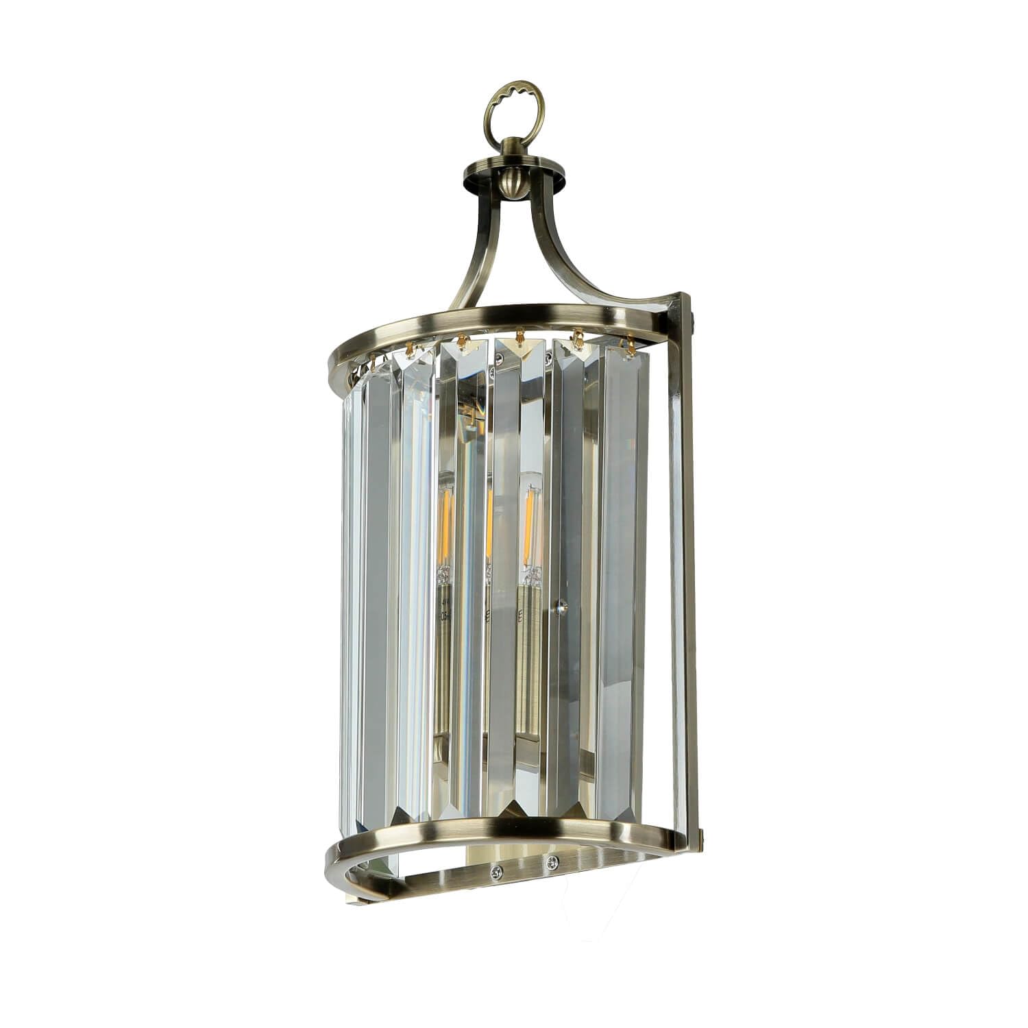 Licht-Erlebnisse Wandleuchte Kristall Glas Metall H: 35 cm in Messing antik Klar Jugendstil Art Déco E14 Wandlampe Wohnzimmer Beleuchtung Flur Treppe