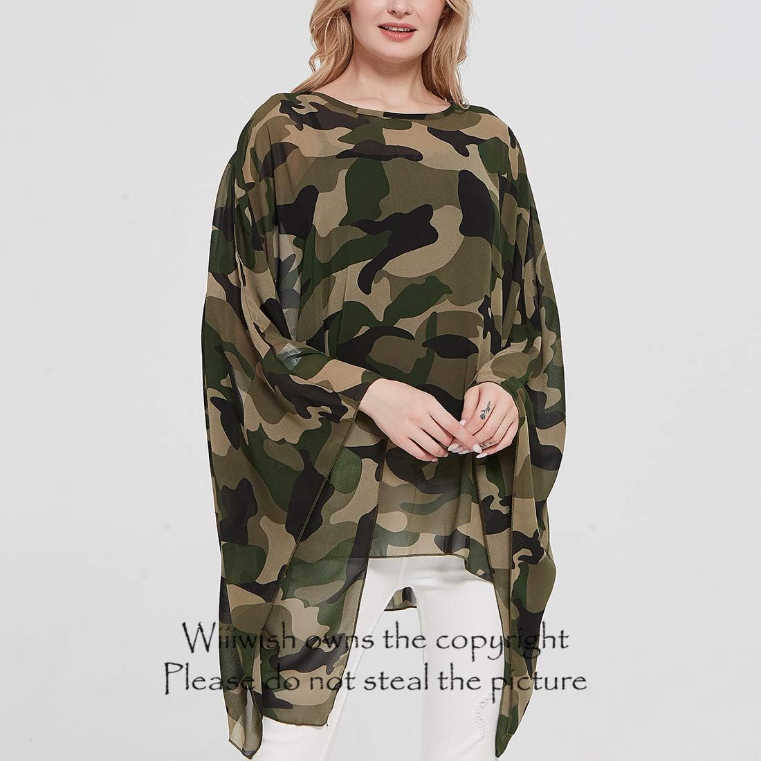 Wiiiwish Women's Loose Solid Long Batwing Sheer Chiffon Caftan Wrap Poncho Tunic Top Topper - Image 4