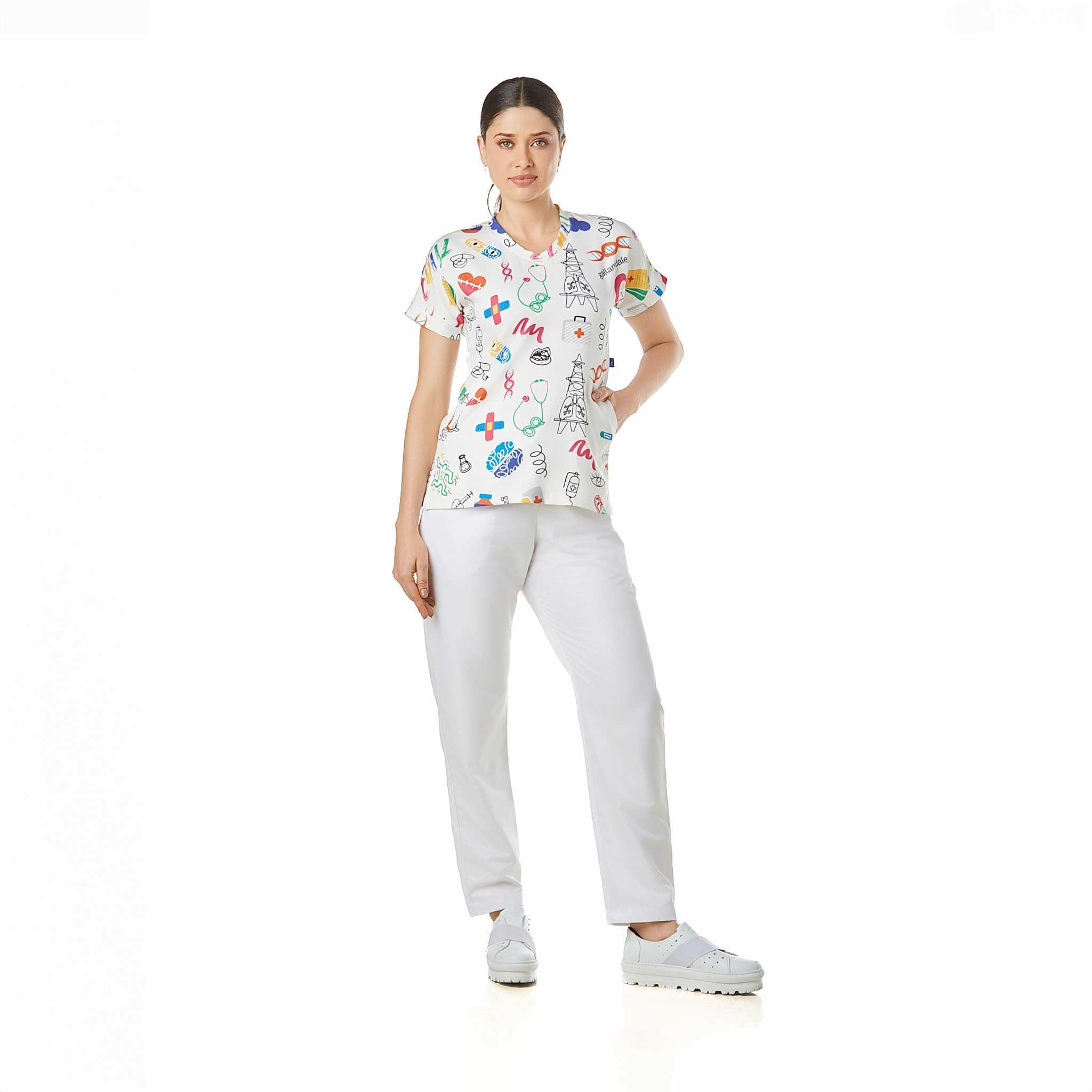 Kasack Sanitär District Damen Scotland Bloom Chlor Robuste Jacke Uniform Sanitär Arbeitskleidung Medical Doctor Tierarzt Zeichnungen Marineblau, weiß, X-Large/XX-Large