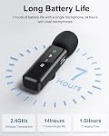 Wireless Lavalier Microphone for iPhone 15/16-2 Pack USB-C Mini Mic for iPhone, Android, iPad with Noise Cancelling & LED Display, Crystal Clear Recording for TikTok, YouTube, Podcast, Vlogging