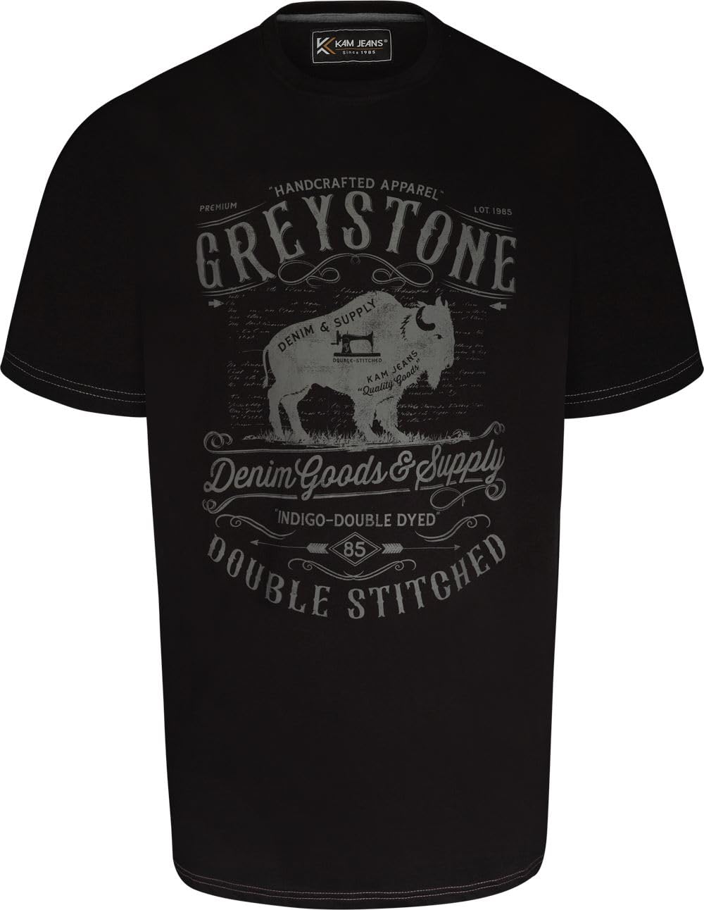 Kam Men's Black Jeanswear Greystone Denim Goods Graphic Print T-Shirt - 8XL