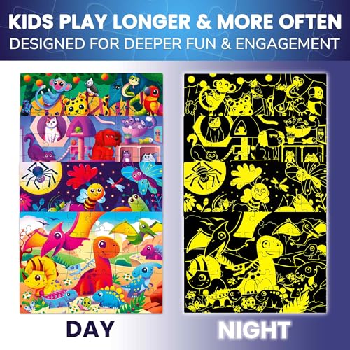 Image of QUOKKA Puzzles for Toddlers 4-6 - 4x30 Pieces Puzzles for Kids Ages 3-4 - Glow-in-The-Dark Dinosaur & Animals Learning Jigsaw Puzzle for Kids 3-5 Years Old