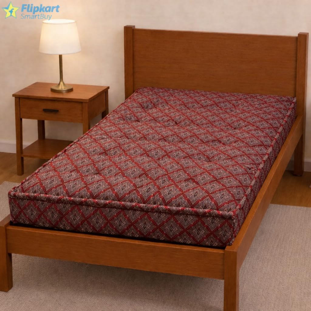 Handmade Cotton Filled Foldable Gadda Mattress, Firm Comfort, Shiny Dot Pattern, for Bed, Bedroom, Living Room, Floor Sleeping (Red, 4 x 6 Feet (48 x 72 Inches Or 120 x 180 cm))-image-6