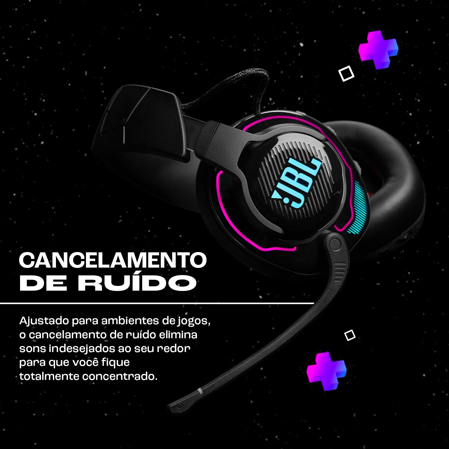 JBL Quantum 910 Casque de Gaming sans Fil avec Réduction de Bruit Active et Bluetooth, Batterie qui se Recharge en Cours d’Utilisation et Micro-tige, en Noir