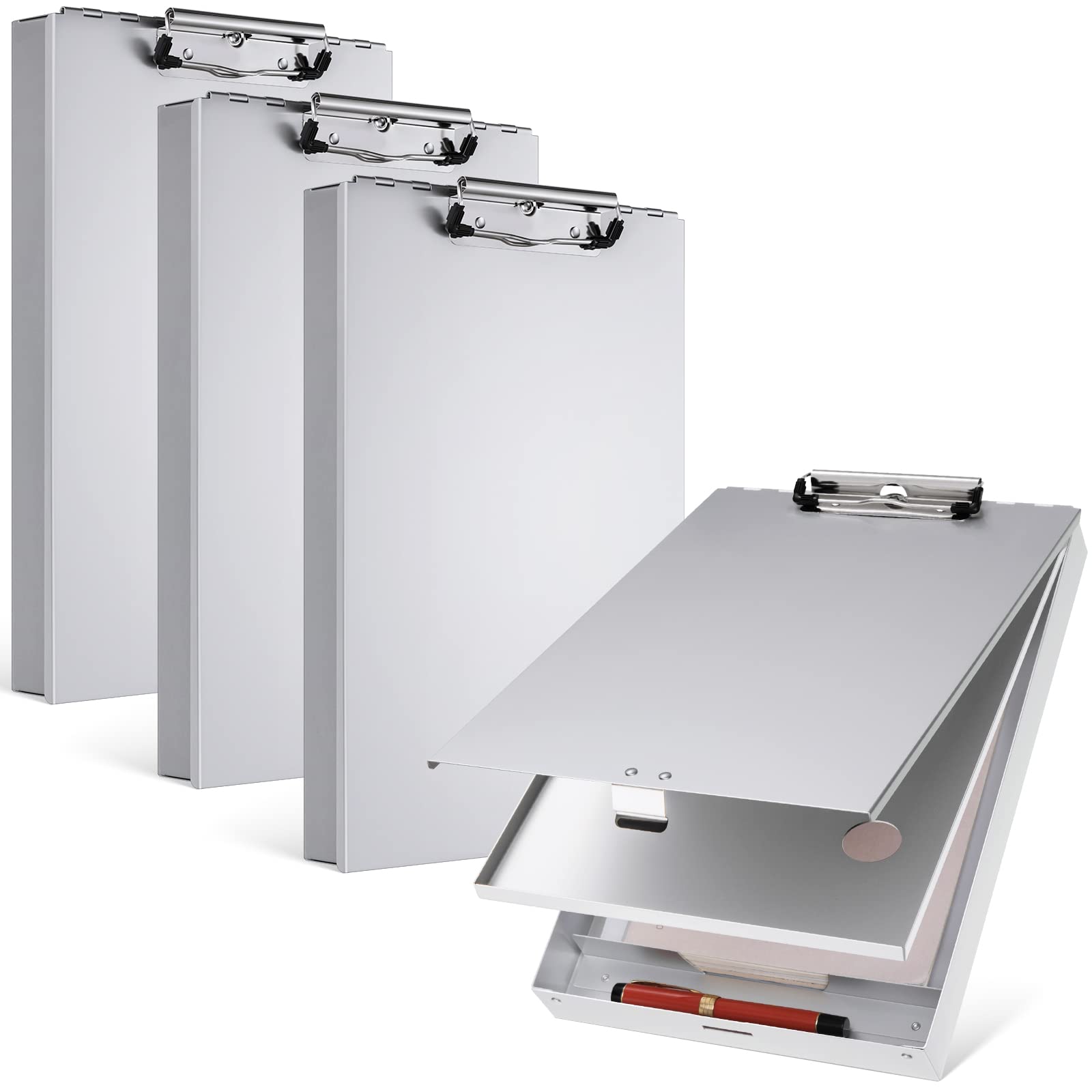 Photo 1 of Aluminum Clipboard with Storage Folder Form Holder Clipboard Metal Clip Board 14x9.3x2.2" Letter Size Clipboard Binder for Nurses Medical Personnel Business Office Stationery Items (4)