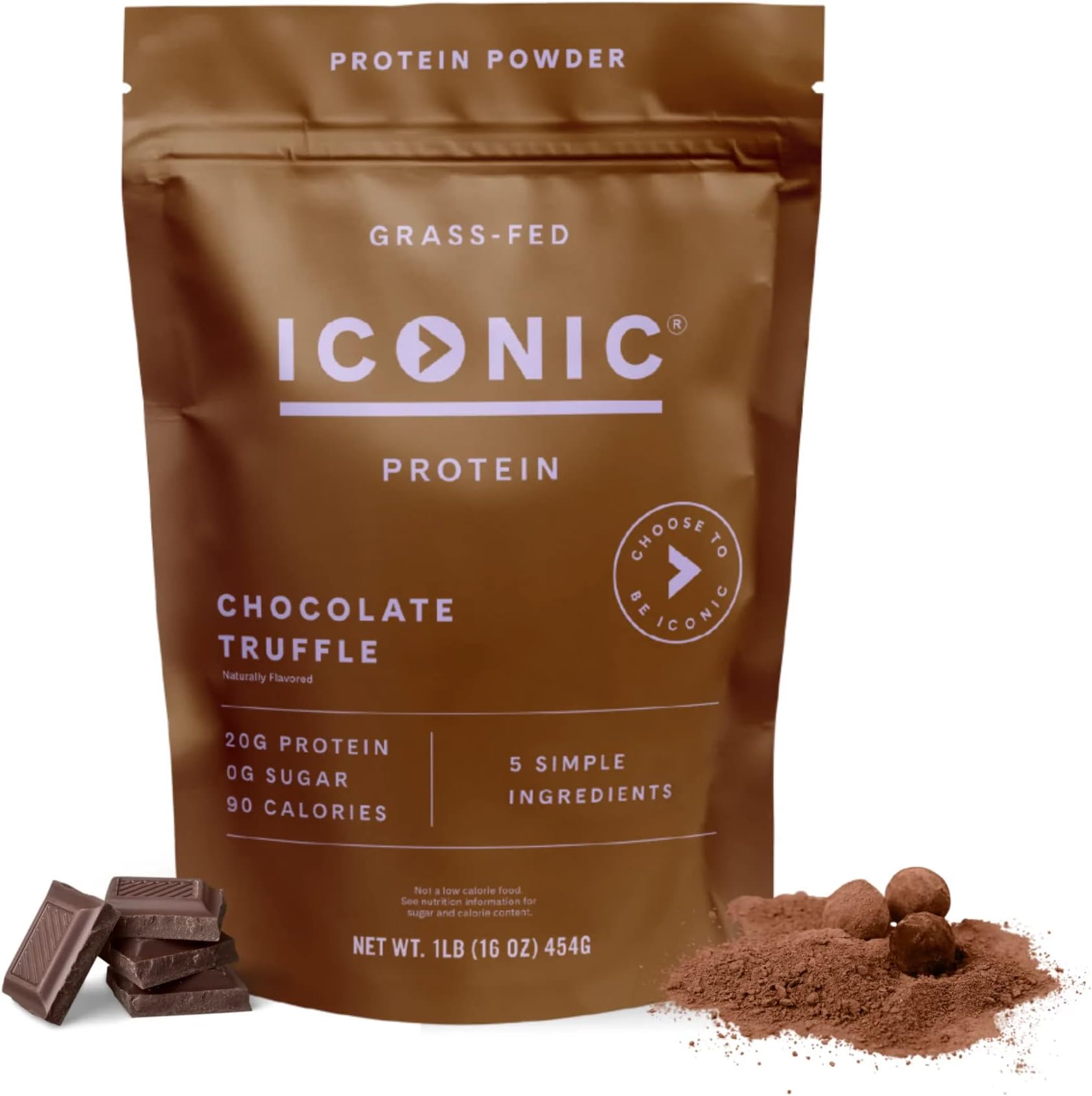 - ICONIC Protein Powder, Chocolate Truffle - Sugar Free, Low Carb Protein Powder - Lactose Free, Gluten Free, Non-GMO - 20g Grass Fed Whey & Casein Protein - Keto Friendly, 1 lb. Pouch (17 Servings)