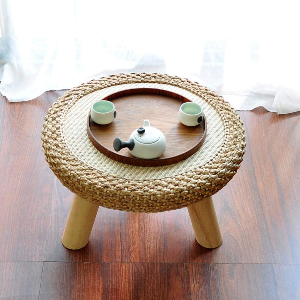 Stolik kawowy stylowy tatami herbata rattanowa trawa okno japoński styl osobowość herbata sztuka nordycka drewno balkon kawa (rozmiar: 50 x 50 x 30 cm)