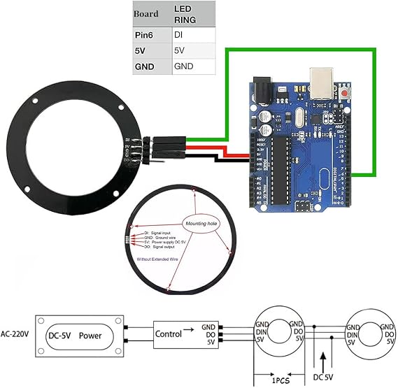 8 RGB LED Ring WS2812 5050 Treiber für Arduino/RPi 5V 4er-Pack [Energieklasse G]
