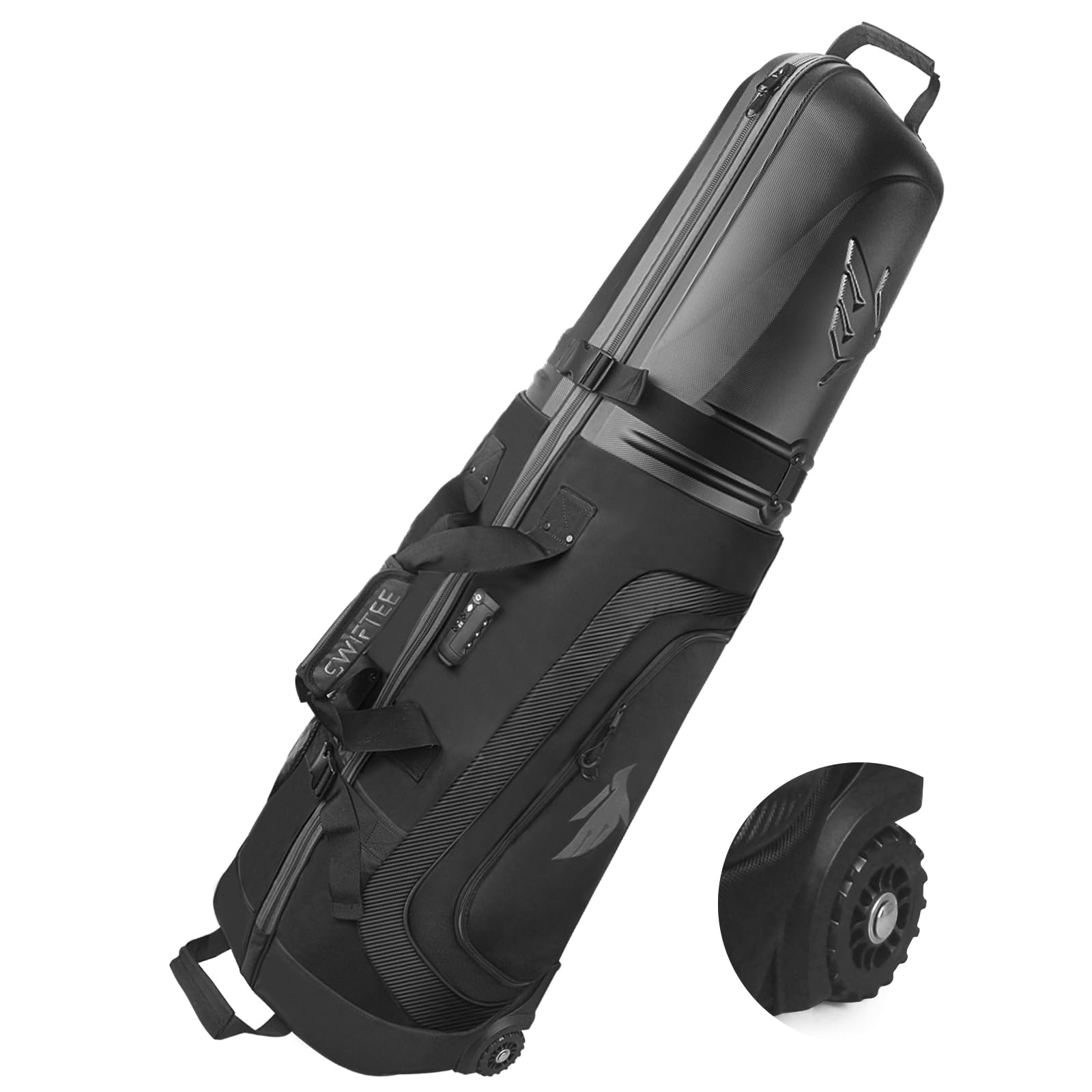 SWIFTEE Borsa da golf da viaggio di alta qualità con custodia rigida Swiftee Top & TSA Lock - Tessuto Oxford 1680D, ruote oversize, trasportino aereo leggero per la massima protezione del club