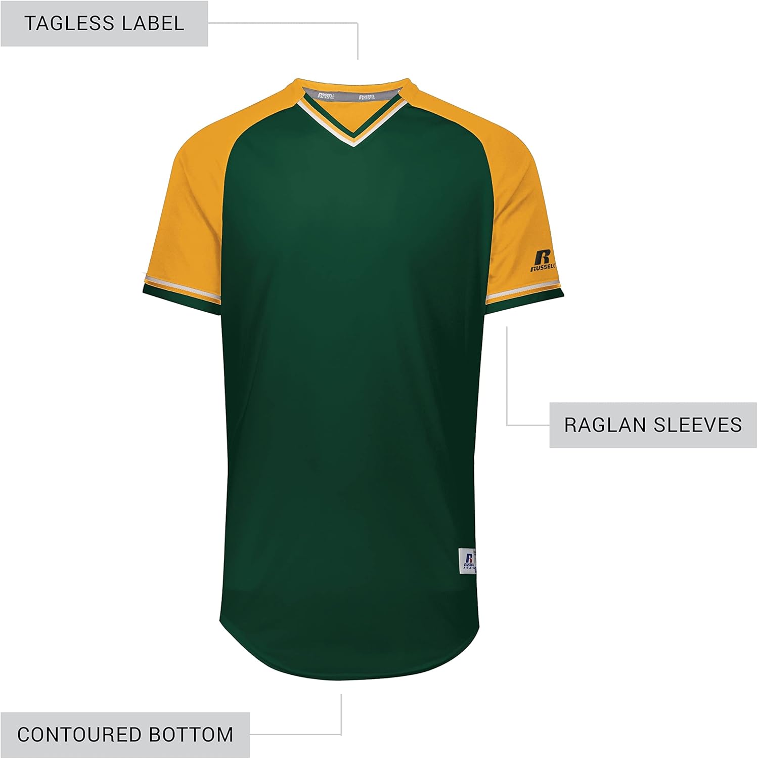 Russell Athletic Men's Classic V-Neck Baseball Jersey: Vintage Appeal, with Dri-Power Moisture-Wicking