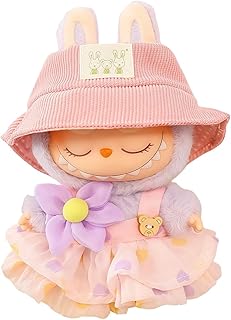 طقم ملابس ملحقات لعروسة لابوبو المناسبة لسلسلة المفاتيح يتضمن طاقية وافرول لطيف، وردي