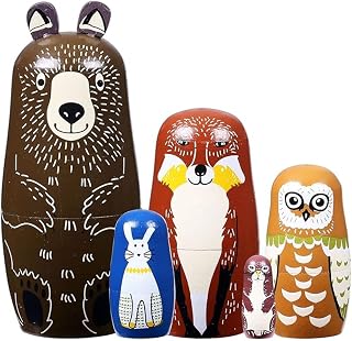 5 Pcs Russian Nesting Dolls Cute Bear Handmade Wood Stacking Nesting Dolls Russian Matryoshka Dolls for Kids Boys Girls Birthday Holiday Wishing Gifts