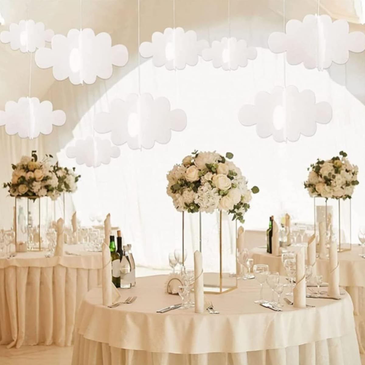 Decoraciones de Nubes 3D para Colgar en el Techo, 16 Piezas, Adornos Colgantes Tridimensionales para Bodas y Hogar