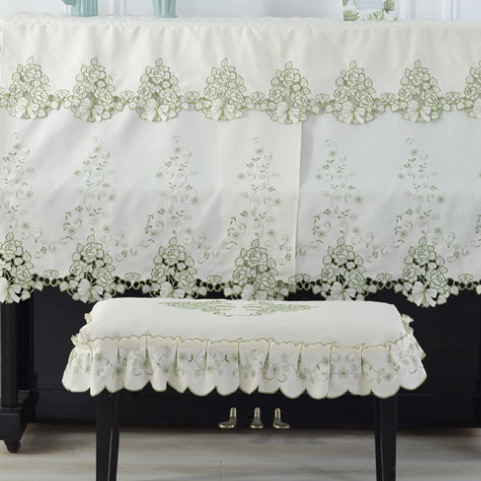 Mezza Copertura per Pianoforte Verticale, Copri Poncho per Pianoforte alla Moda di Lusso, Mezza Copertura Protettiva per Pianoforte Europeo,Green-with Double Stool Cover