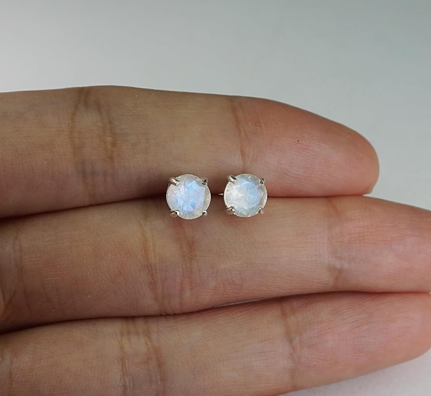 6mm Round Faceted Genuine Gemstone 925 Sterling Silver Stud Earrings for Women Jewelry Gift, S42