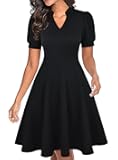Black Dresses for Womens Funeral Summer Short Sleeve Semi-Formal Knee Length Sunday Church Fit and Flare Flattering Business Casual Office Work Ladies Dress with Pockets XL
