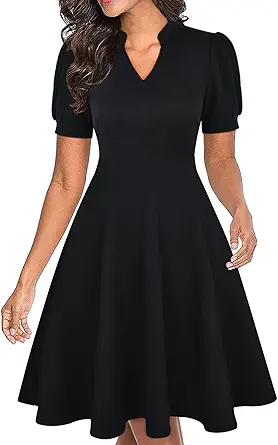 Mokayee Womens Summer Short Puff Sleeve Fit and Flare Dress