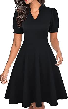 Mokayee Women’s Summer Puff Sleeve Dress with Pockets