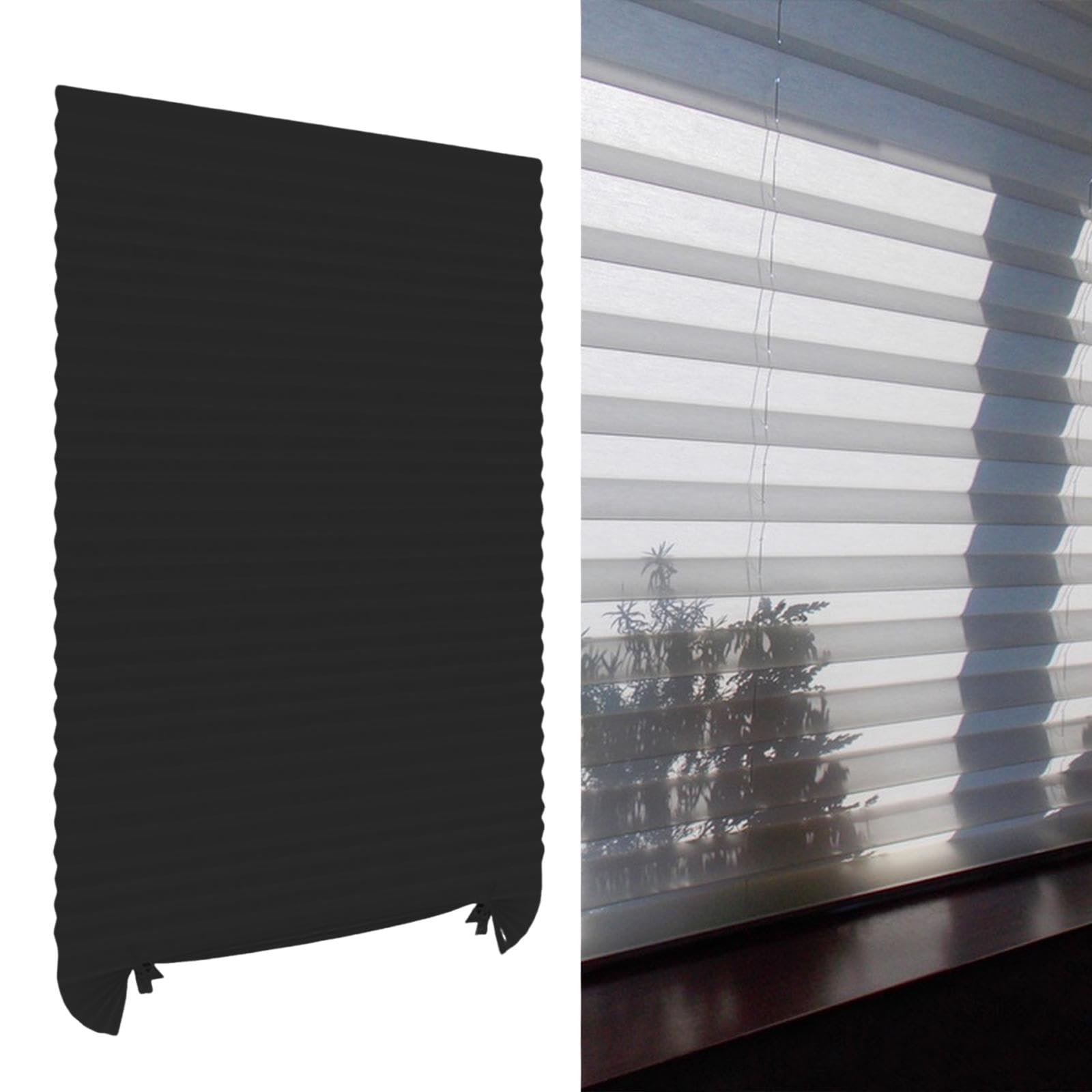 Pleated Temporary Shades Non Woven for Light Filtering Easy to Fit Install DIY Cut to Size, Black 90x180cm