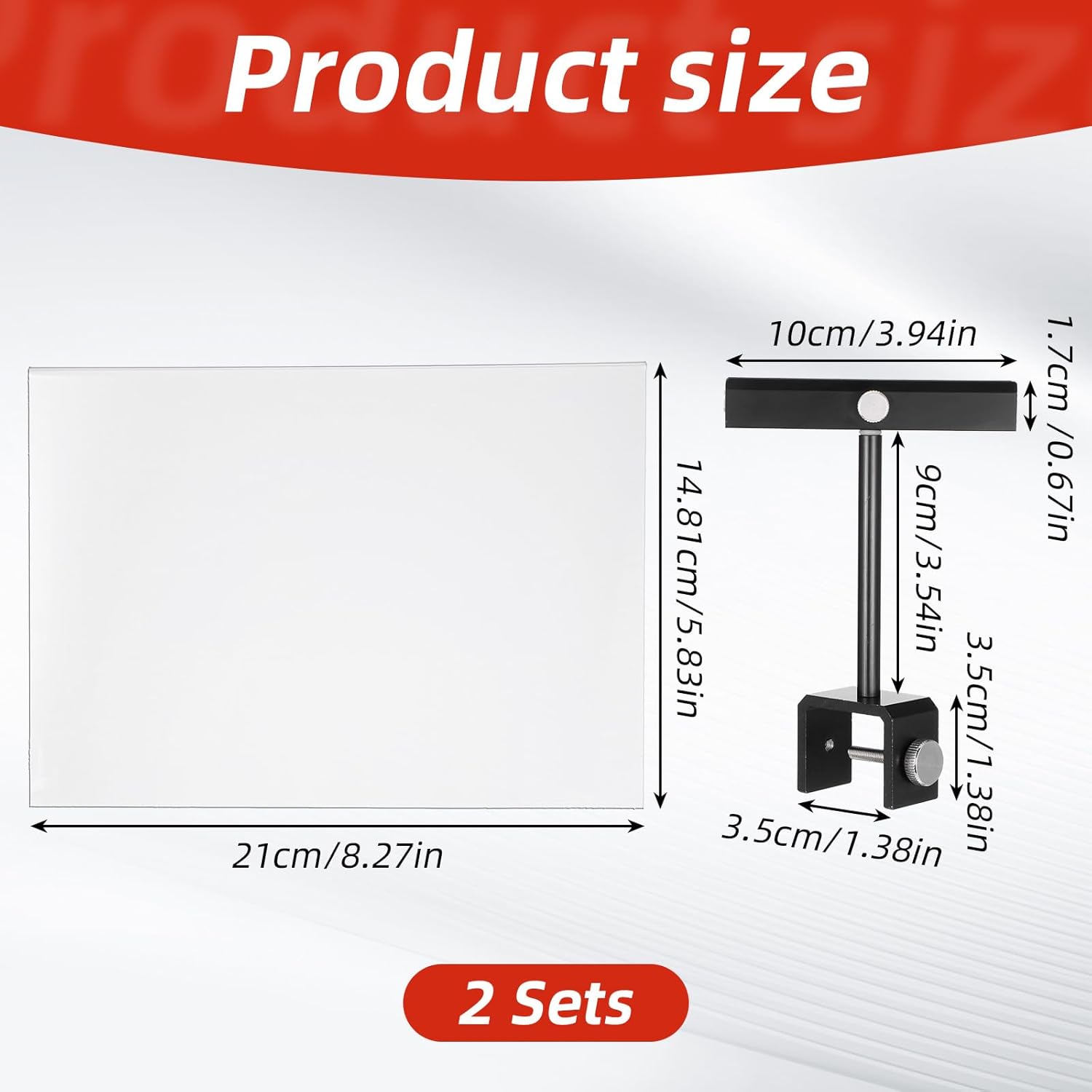 2 Sets Aluminum Alloy Sign Holder Clamp with 5.83 x 8.27 Inch Acrylic Frame Sign Holder Clip, Rotatable Holding Clamp Sign Holders for Clothing Stores Price Tag Office (Black) - Image 2