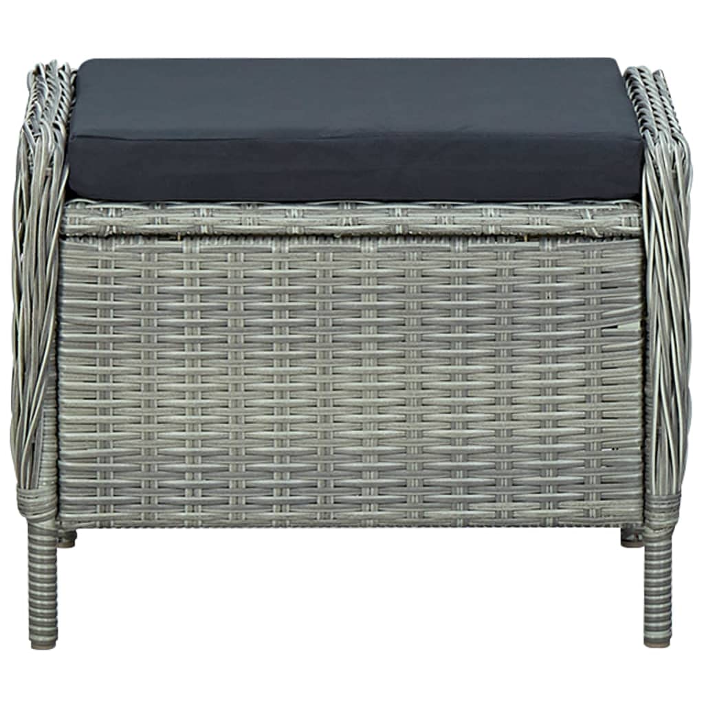 vidaXL Sillón Reclinable de Jardín con Reposapiés Silla Asiento Patio Terraza Balcón Reposabrazos Grueso Alcochado Cómoda Suave Ratán PE Gris Claro