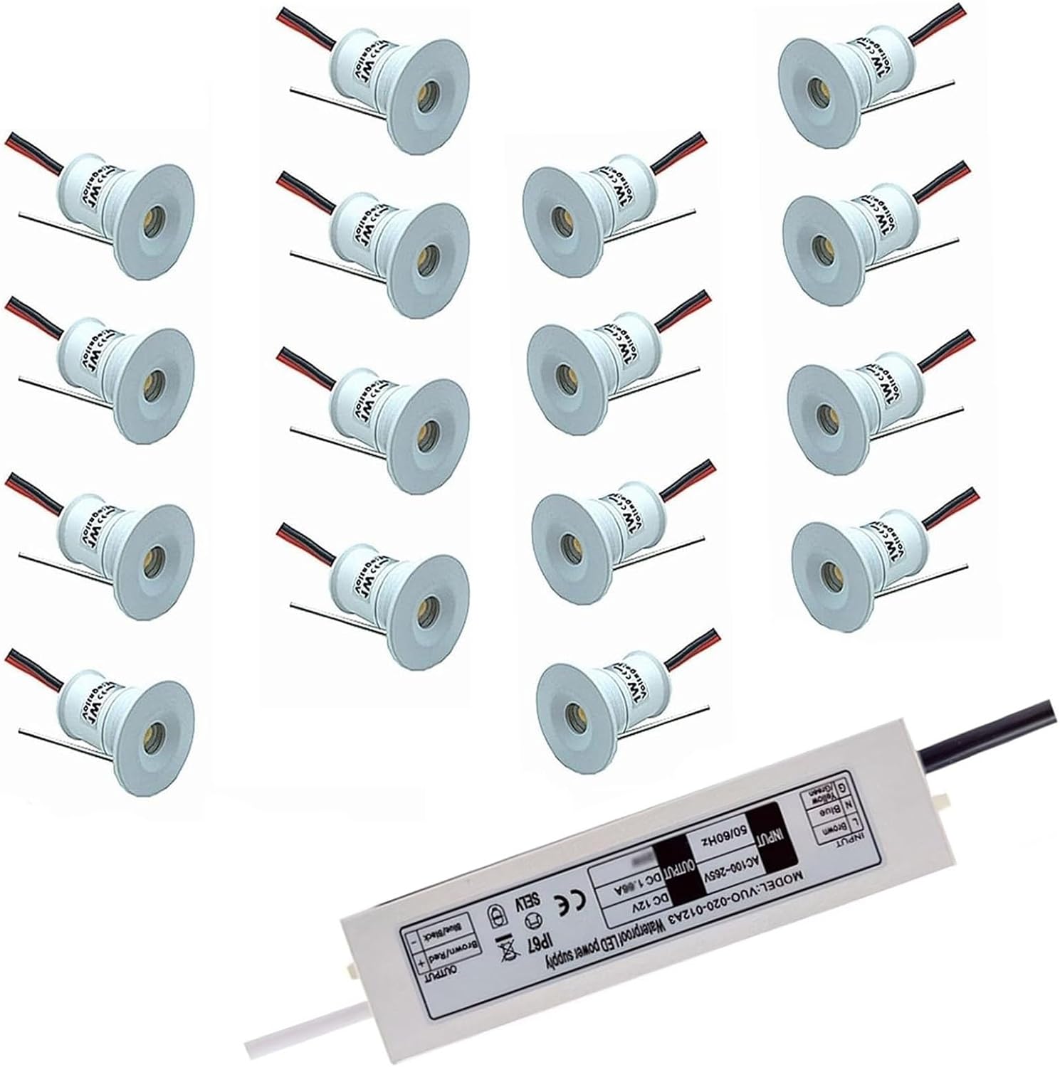 1W Mini LED Spotlight, Indoor LED Landscape Lights, 12V Concealed Background Wall Ceiling Light, 15mm Recessed Dimmable Spot Light, for Staircase, Closet, Hallway, Showcase Illumination, 16Pack(Blue L