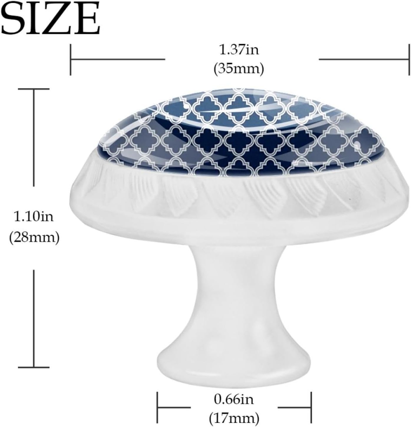 Moroccan Classic Navy Blue Geometric Pattern 4 Pcs White Glass Drawer Knobs Dresser Knobs Pulls Door Knobs Handles for Kitchen Wardrobe Cupboard Hardware Furniture
