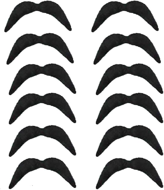 Komonee Mexican Moustache Black Bandit Mustache For Fancy Dress Up Costume Fake Hair Accessory Outfit Novelty Joke (Pack Of 12)