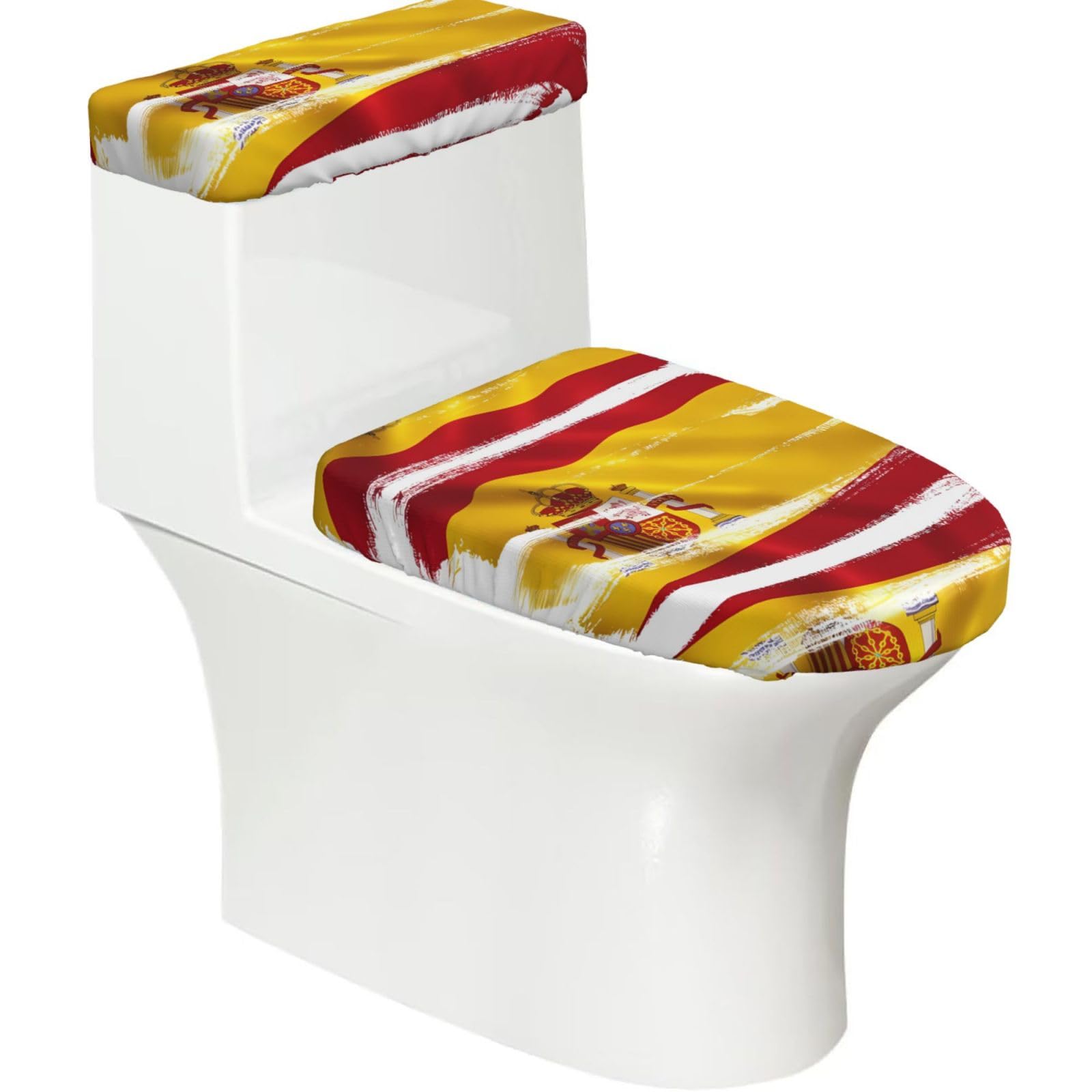 Mrowyc Black Spain Flag Printed Toilet Seat Set - Set Of 2 - Universal Toilet Seat Cover - Housewarming Birthday Christmas Gift
