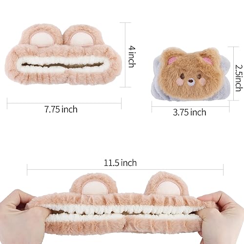 Miniatura 2 de WHAVEL Juego de 3 diademas de spa y muñequeras, lindas diademas de orejas de oso para lavar la cara, maquillaje, diadema facial, muñequeras para