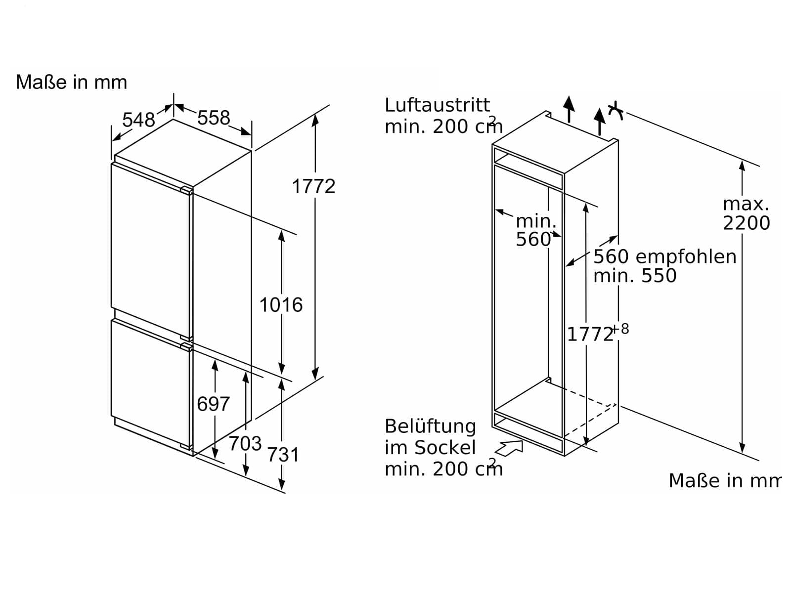 Bosch KIN86ADD0 Serie 6 Einbau-Kühl-Gefrier-Kombination, 177,2 x 55,8 cm Nische, 184 L Kühlen & 76 L Gefrieren, Eco Airflow, No Frost, Hochstabile Türeinsätze, Zwei Kühlkreisläufe, LED-Beleuchtung
