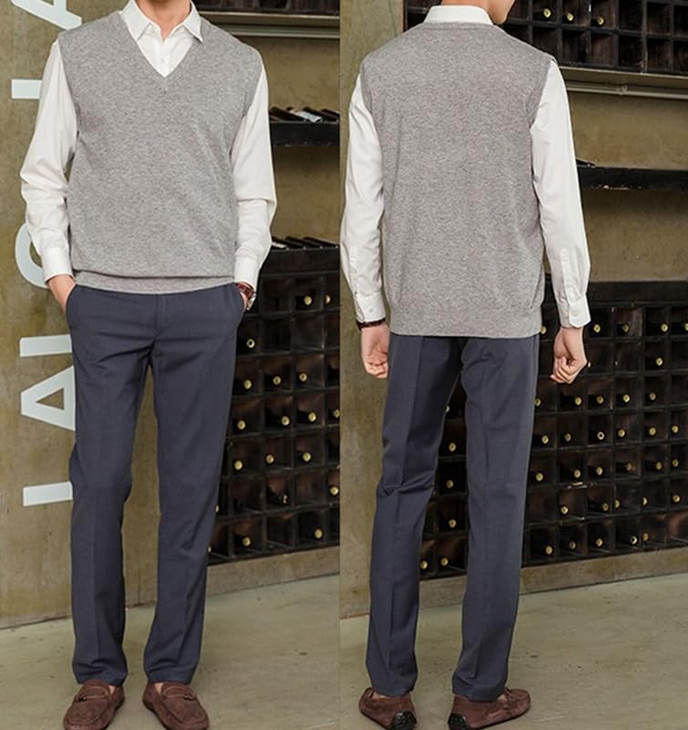 Men's Cashmere Vest V-Neck Sleeveless Sweater, Men's Sweater Vests Solid Color Wool Slim Fit Knit Pullover Sweater3