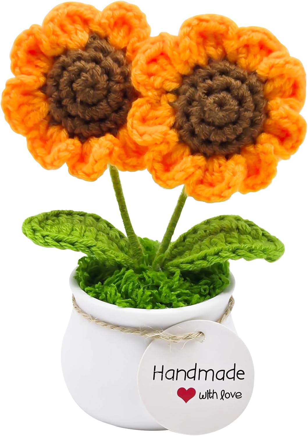 Crochet Flowers Artifical Sunflower Desk Decor Gifts for Women Handmade Knitted Flower for Car Dashboard Office Home Decoration, Emotional Support Flowers
