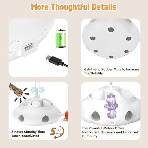 Miniatura 6 de Juguetes interactivos para gatos de interior, juguete 4 en 1 para mascotas con varita de plumas de emboscada, mariposa aleteadora motorizada y