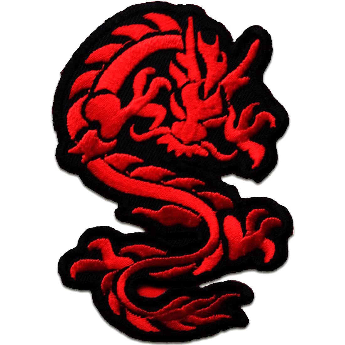 Chinese Dragon - Iron On Patches Adhesive Emblem Stickers Appliques, Size: 2.64 x 3.54 Inches, Color:red