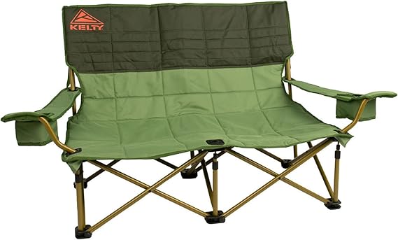 Kelty Low Loveseat Oversized 2-Person Heavy Duty Folding Camp Chair, Double Seat for Soccer Games, Tailgating, Beach Days (Low Height/Dill)