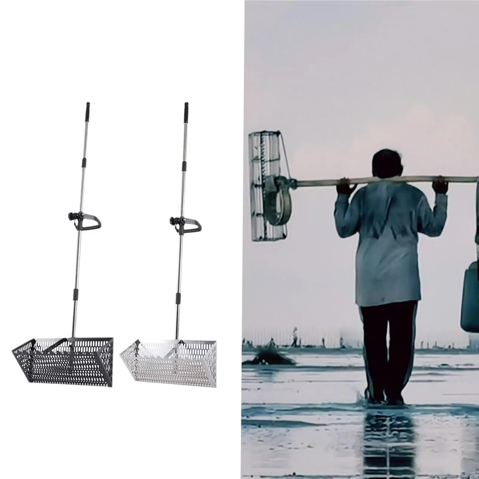 Rastrillo per pulci di sabbia Rastrello for pulci di sabbia, setacciatura multifunzionale, facile da pulire, manico telescopico alta qualità, setaccio spiaggia, pala profonda(Type 2)