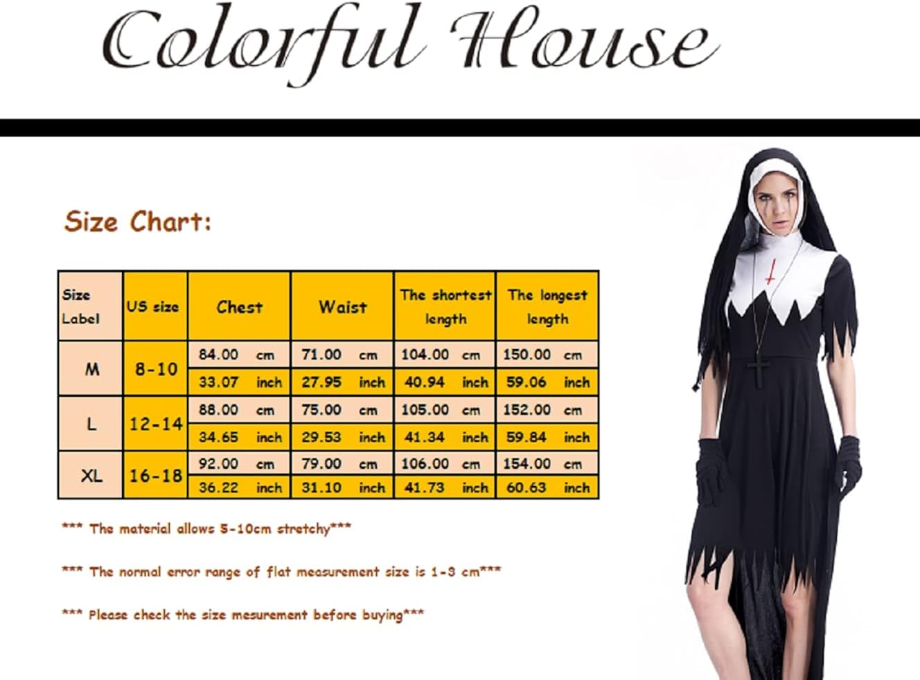 Miniatura 3 de Colorful House Disfraz de monja para mujer, disfraz de monja de Halloween para adultos, disfraz de monja, vestido elegante