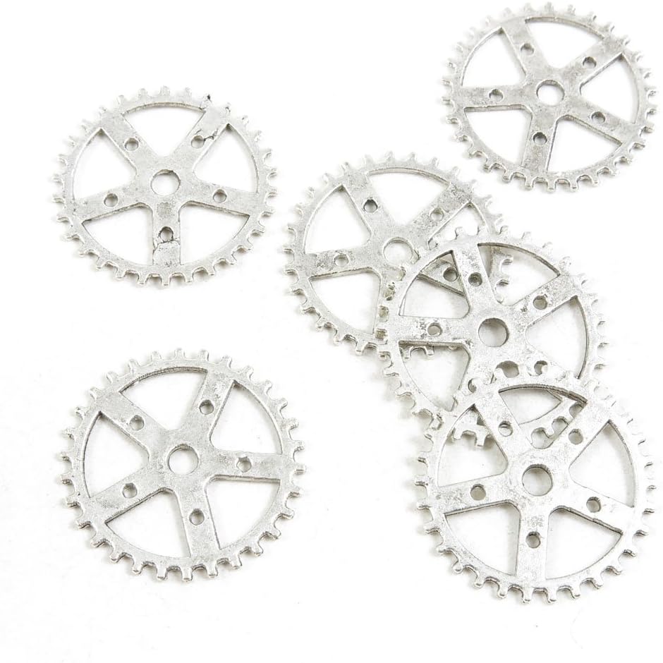 100 Pieces Antique Silver Tone Jewelry Making Charms Supply Wholesale B0RU8 Cog Steampunk Gear Gearwheel