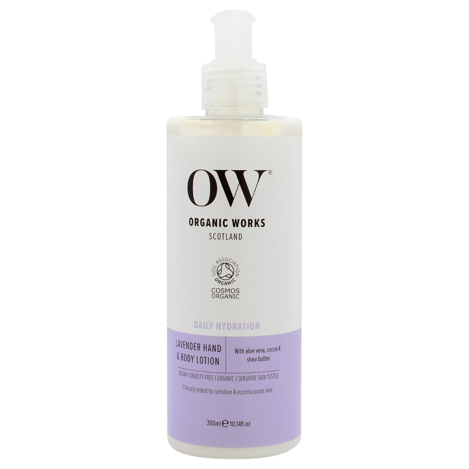 Organic Works Daily Hydration Hand and Body Lotion - Enriched with Vitamin E, Cocoa Butter Lotion for Skin Hydration - Lavender - 10.14 oz