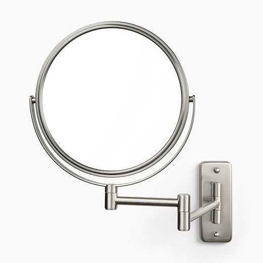 JERDON 8-Inch Two-Sided Swivel Wall Mount Mirror - Makeup Mirror with 8X Magnification & 13.5 inch Wall Extension - Nickel Finish - Model JP7808N
