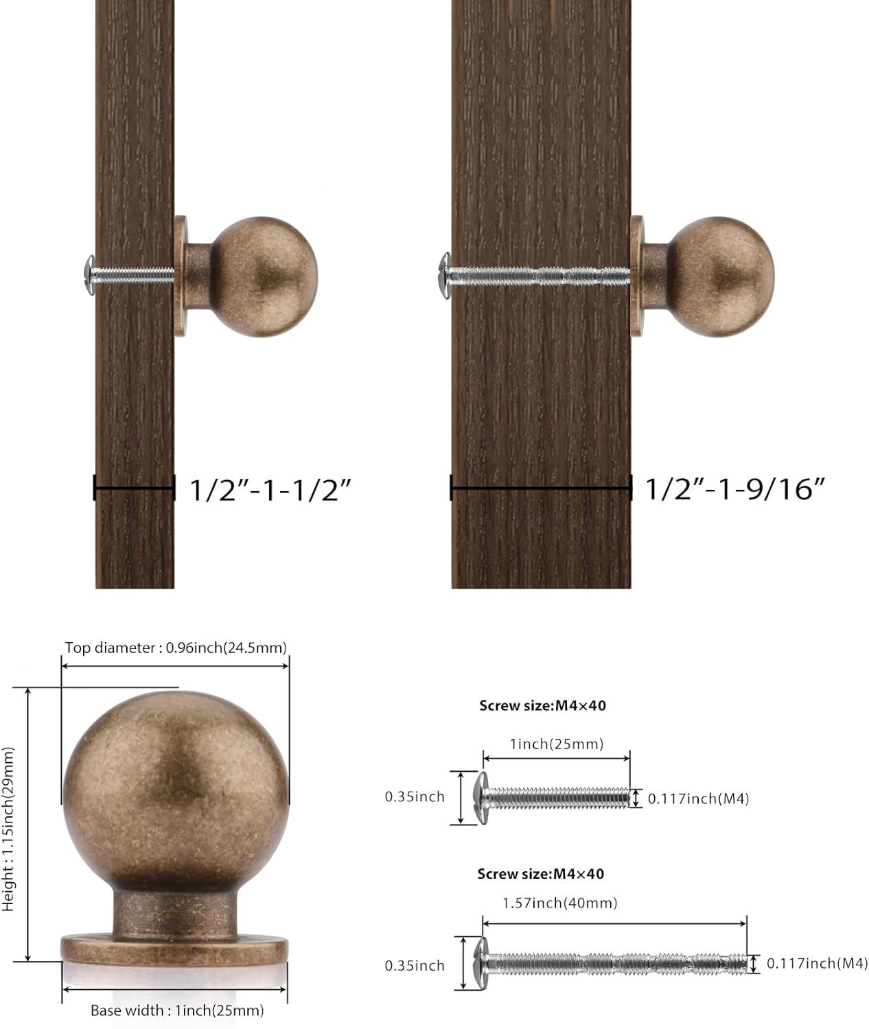 Haliwu 10 Pack Antique Brass Cabinet Knobs 1 Inch Round Drawer Knobs for Kitchen Bathroom Bedroom