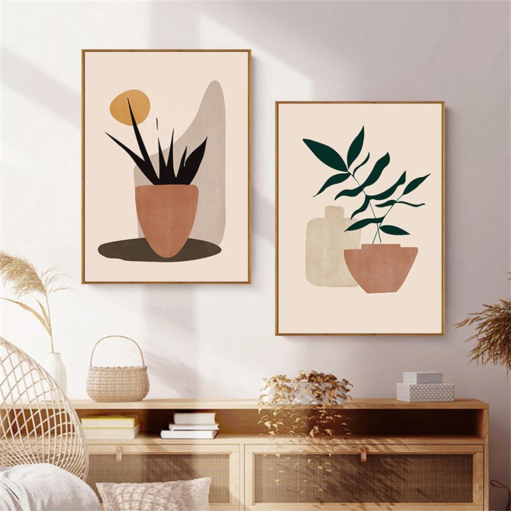 WUHBCZ Art Decor,Abstract Orange Green Plant Leaf Nordic Posters and Prints Wall Art Canvas Painting Wall Pictures for Living Bedroom Kitchen Room Decor-40 * 50cm*2PCS (No Frame)