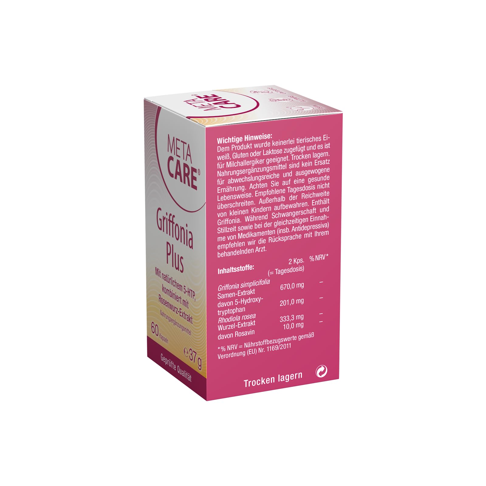Griffonia Plus | Bewusst kombiniert mit Rosenwurz-Extrakt | 60 Kapseln | VEGAN