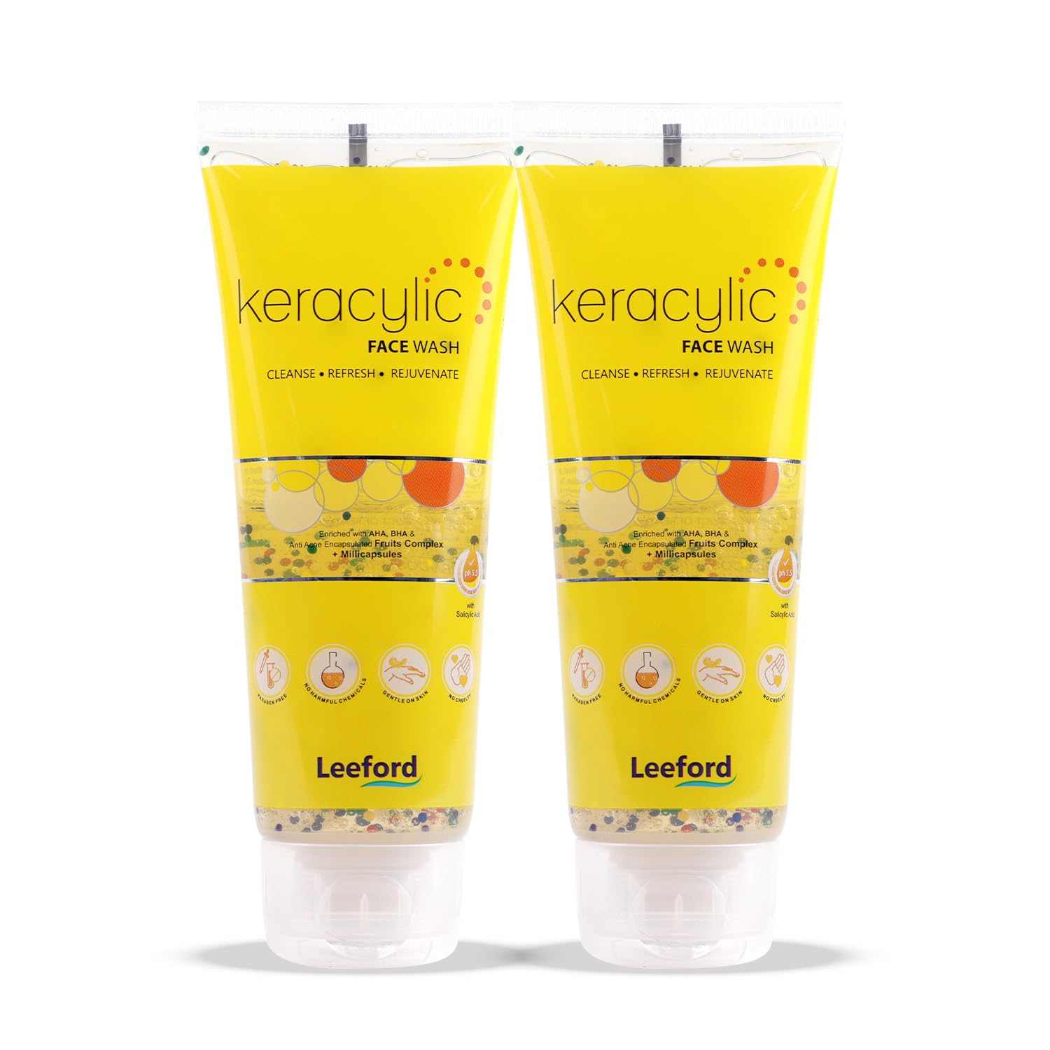 Keracylic Face Wash with Salicylic & Glycolic Acid for Glow, Even Skin Tone & Texture | pH 5.5 Rejuvenating Face Cleanser with Millicapsules | Boosts Renewal & Glow | For All Skin Types 70g (Pack of 2)